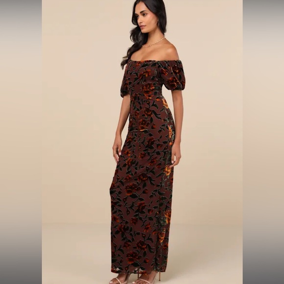 Lulu's Brown Orange Ruffled Gown - Picture 3 of 11